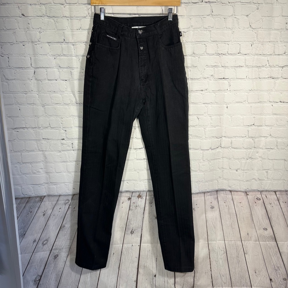 Western Ethics Vintage‎ Black Herringbone Heart Button High Waist Jeans Womens 9